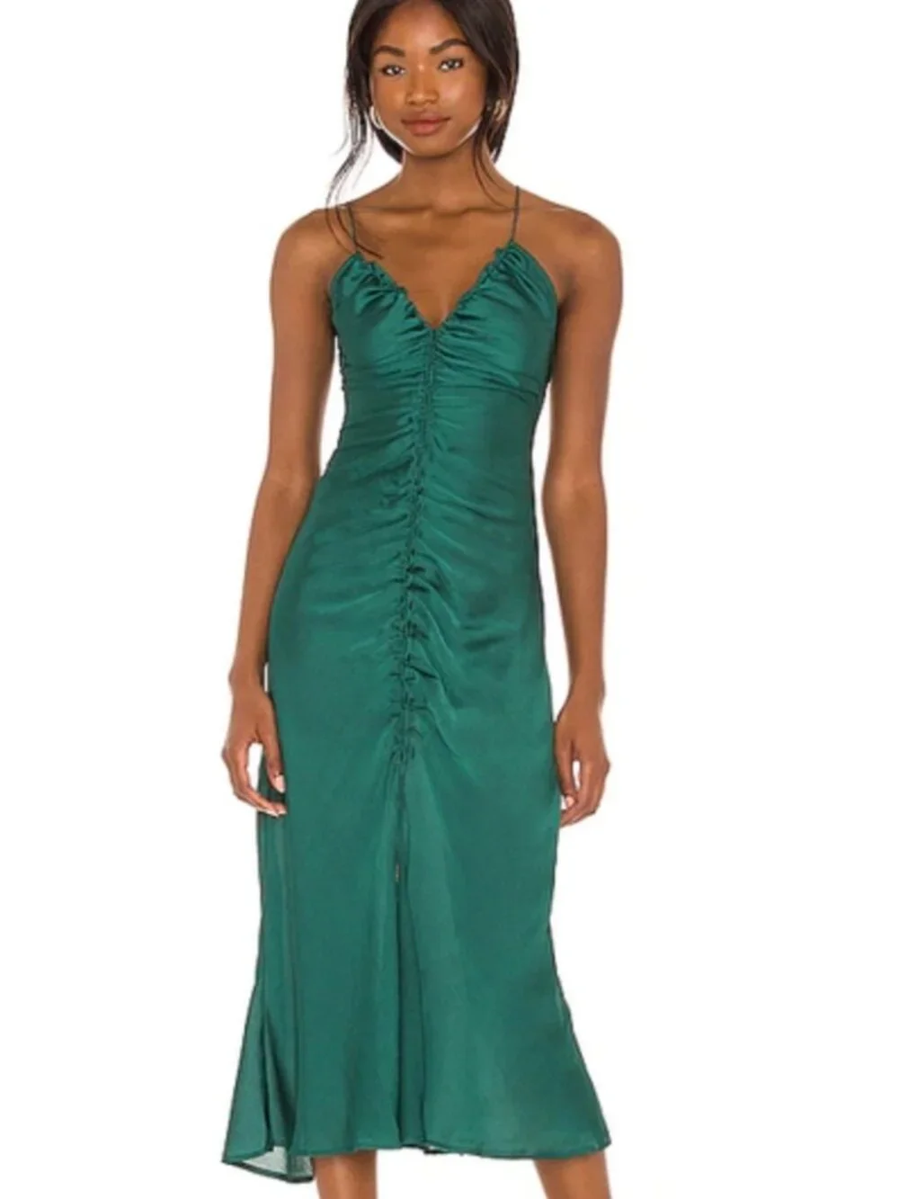 Free People Nothing Better Ruched Midi Green Everglade‎ Slip Dress XS